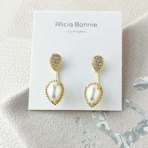 Alicia Bonnie Dual Elegance Ear Jacket Earrings | Pearl White Crystal Gold